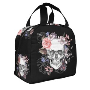 patnprt halloween black sugar skull lunch bag insulated lunch box with front pocket reusable tore bag for office work picnic travel shopping