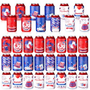 36 pieces independence day can cooler sleeve 4th of july thermocoolers collapsible neoprene bottle insulators american flag can cooler sleeve patriotic drink cooler for 12oz drink party supplies