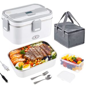 naibsan electric lunch box 60w food heater for adults, portable faster food warmer with 1.8l removable stainless steel container, 12v/24v/110v leakproof heated lunch box for car/office