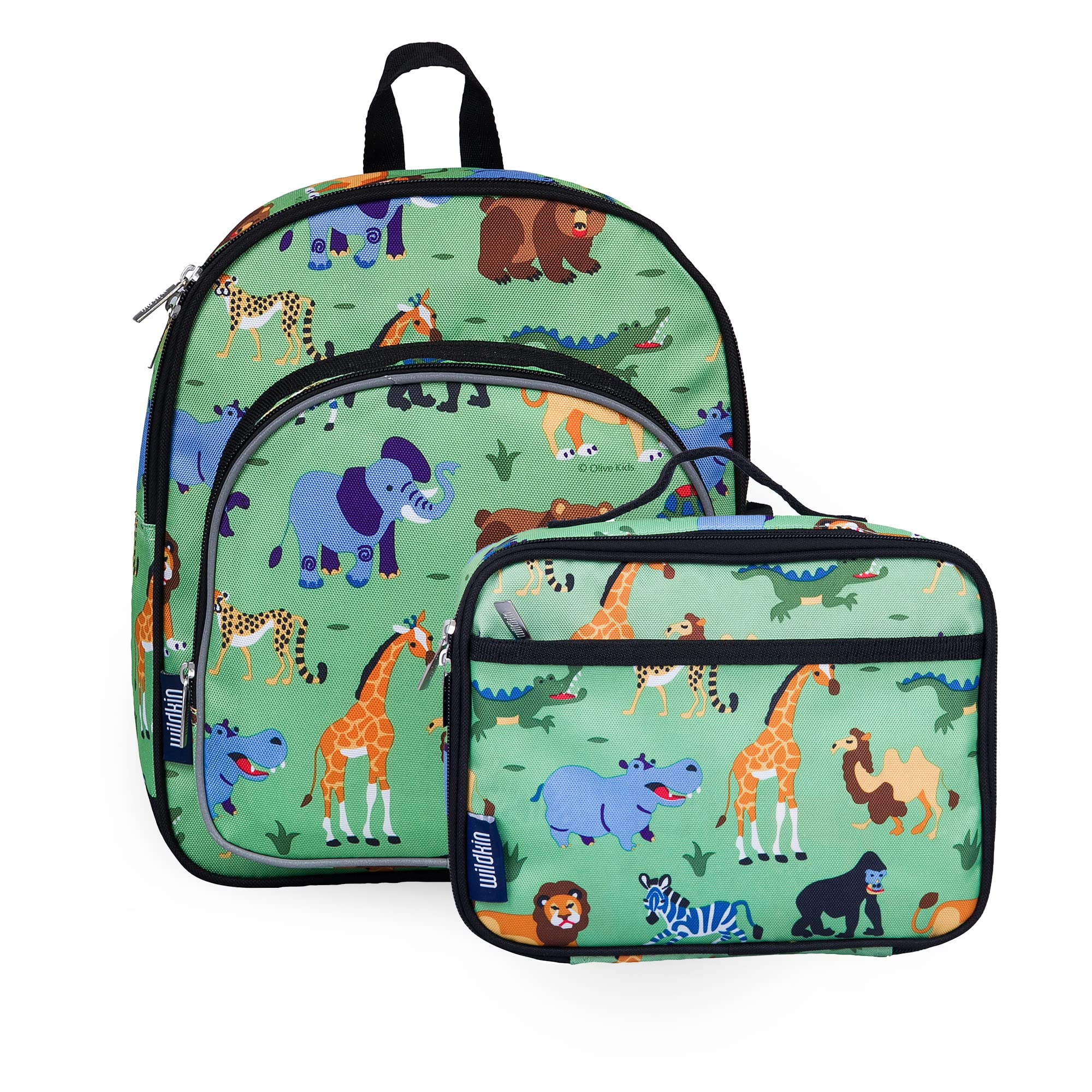 Wildkin 12 Inch Backpack Bundle with Insulated Lunch Box Bag (Wild Animals)