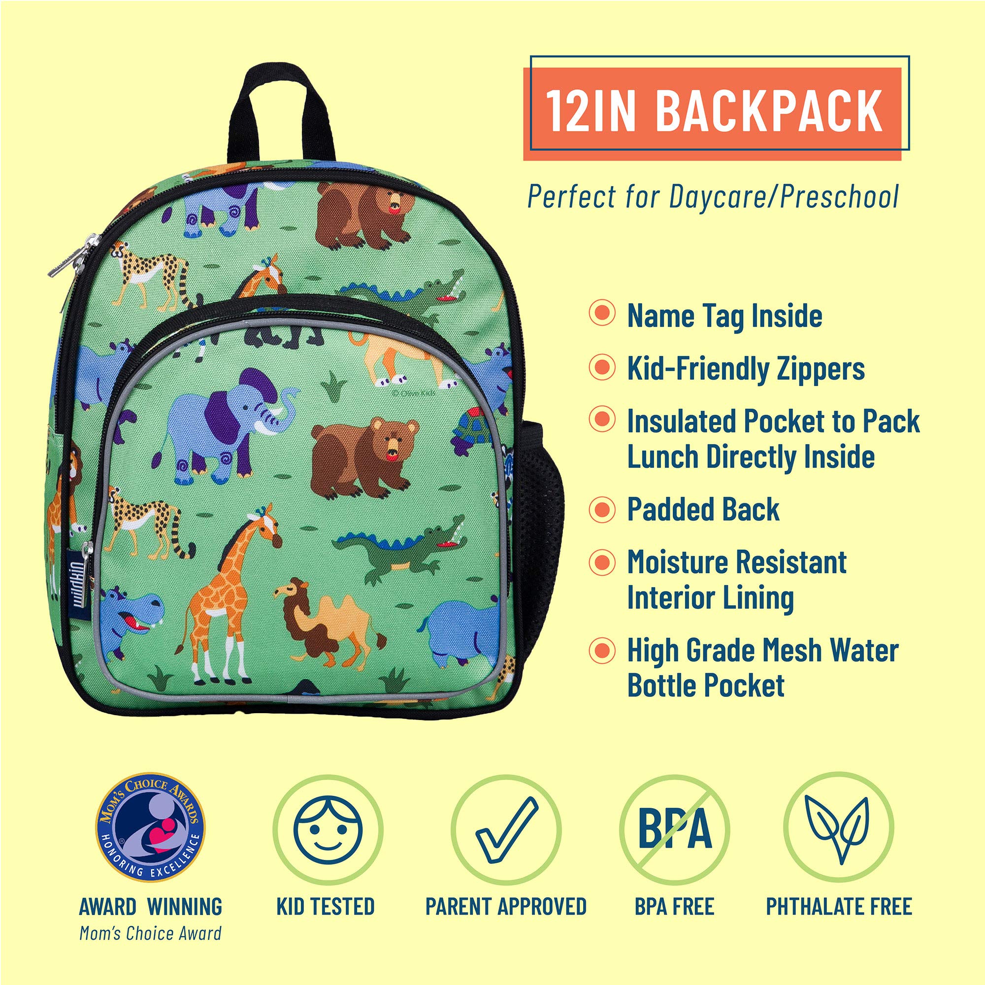 Wildkin 12 Inch Backpack Bundle with Insulated Lunch Box Bag (Wild Animals)