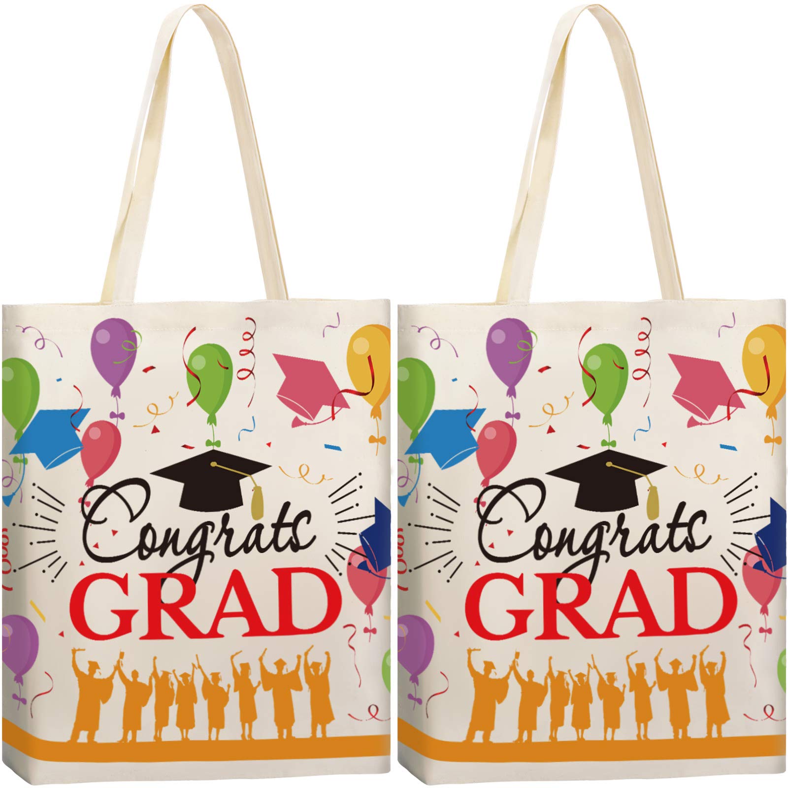 2 Pieces Graduation Party Favor Bags Canvas Tote Bags Large Graduation Canvas Shoulder Bags Reusable Grocery Shopping Bags for Graduation Party Supplies (Balloon)