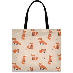 visesunny women's large canvas tote shoulder bag fox animal top storage handle shopping bag casual reusable tote bag for beach,travel,groceries,books
