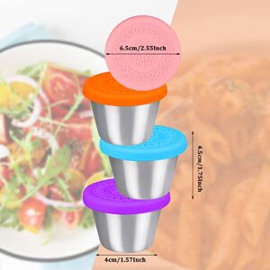 12Pcs Salad Dressing Container To Go 2.5oz Stainless Steel Condiment Containers with Lids Reusable Small Dipping Sauce Cups Set Fits in Bento Box Lunch Box Picnic Travel Easy Open, Leakproof