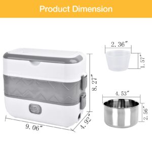 Mightree Electric Lunch Box for Adults, 200W Stackable Heated Lunch Box, 2L Capacity Faster Heating Lunch Box for Work, Portable Food Warmer for Home & Office, Stainless Steel Container Fork & Spoon