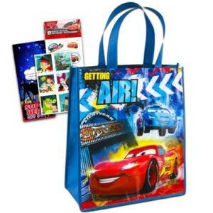 disney pixar cars reusable tote bag - bundle with lightning mcqueen tote, stickers, tattoos, more | lightning mcqueen tote (cars tote bag)