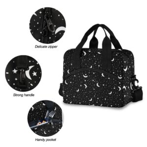 ZZAEO Black Space Star Moon Lunch Bag, Insulated Tote Bag Cooler Lunch Box Bag for Women Men Work Picnic