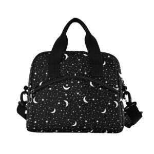 ZZAEO Black Space Star Moon Lunch Bag, Insulated Tote Bag Cooler Lunch Box Bag for Women Men Work Picnic