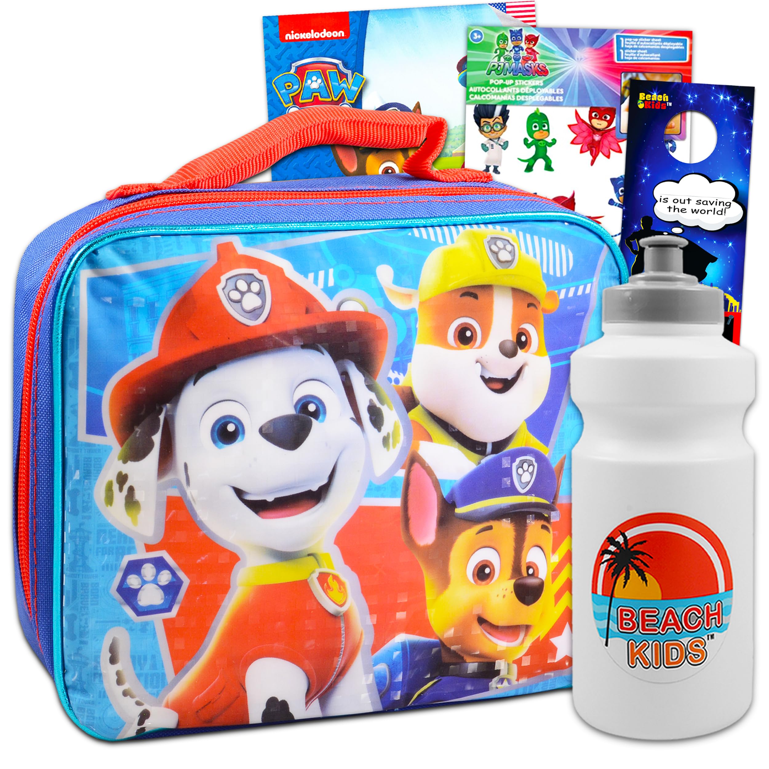 Paw Patrol Lunch Box Travel Activity Set ~ Insulated Paw Patrol Lunch Bag, Paw Patrol Coloring Posters, PJ Masks Stickers (Paw Patrol School Supplies Bundle) (Paw Patrol Lunch Box)