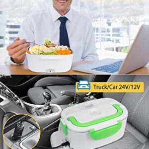 AUTOPkio Electric Lunch Box for Car and Home, 12V 24V 110V Lunchbox Food Heater with 1.5L Removable Stainless Steel Container for Work Office Truck Driver (Green)