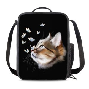vunko cute cat insulated lunch bag for school work office picnic butterfly tote lunch box containers for cat lover kids compact reusable cooler bag with shoulder strap