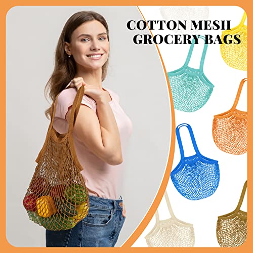 Reusable Produce Bags Cotton Mesh Grocery Bags Washable Net Bag Portable Mesh Produce Bag String Shopping Organizer Bag for Storage Fruit Vegetable Market (8 Pcs)