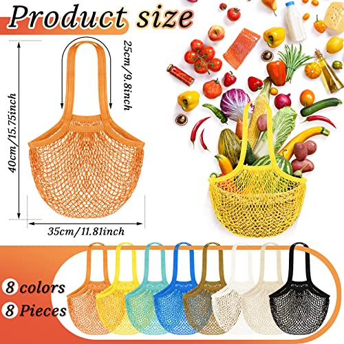 Reusable Produce Bags Cotton Mesh Grocery Bags Washable Net Bag Portable Mesh Produce Bag String Shopping Organizer Bag for Storage Fruit Vegetable Market (8 Pcs)