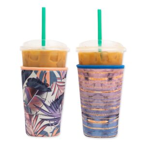 baxendale and co reusable neoprene insulator sleeves for large sized iced coffee and cold drink cups, boba tea, soda cups, tumblers and more (2 pk large 32oz, pastel)