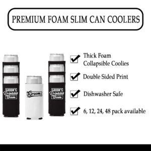 Veracco White Groom and Black Groom's Drinking Team Slim Can Coolie Holder Bachelor Party Wedding Favors Gift For Groom Groomsmans Proposal (White Groom, Black DT, 12)