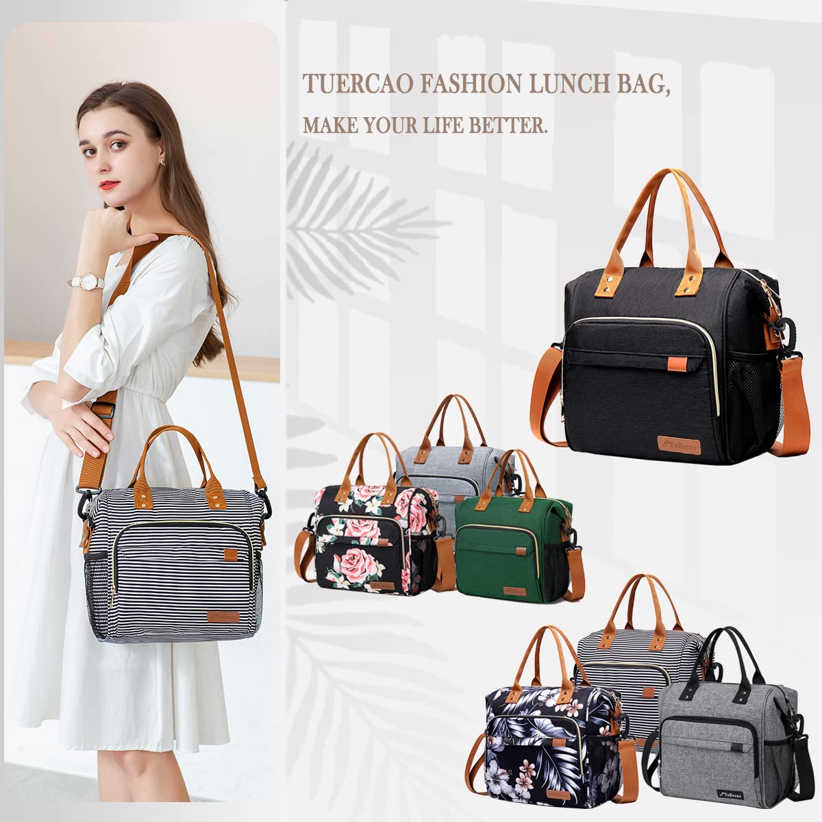 TuErCao Insulated Lunch Bags for Women Men - Freezable Leakproof Adult Lunch Box for Work Office School - Reusable Lunch Tote Bag Portable Soft Side Cooler Bag for Travel Beach Picnic Camping