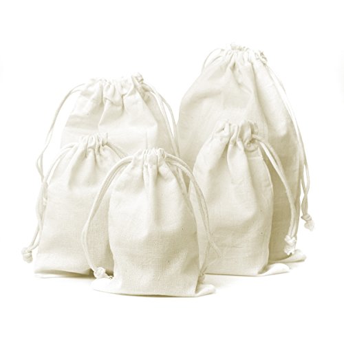 Knitial 5"x8" Natural Cotton Muslin Drawstring Bags Multipurpose 25 Bag Pack