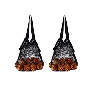 2 pack retong organic 100% cotton reusable washable mesh grocery produce bags for fruit and veggies (black)