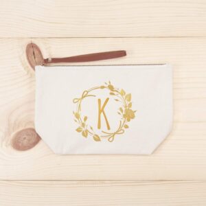 ELEGANTPARK Birthday Gifts for Women Mom Friend Personalized Bag with K Letter Teacher Gifts Bridesmaid Gifts Monogrammed Gifts for Women Canvas Tote Bag and Makeup Bag 2 Pcs