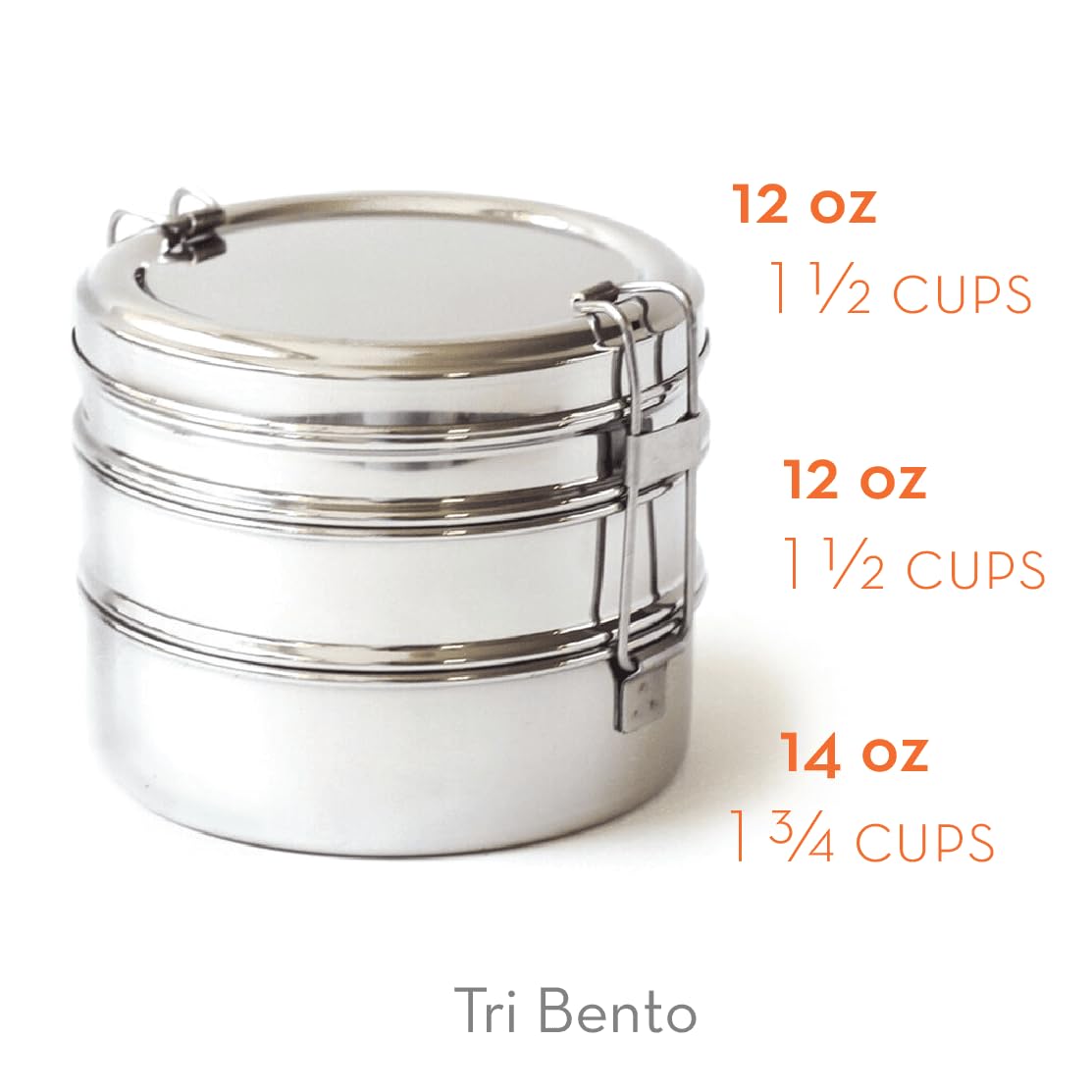 Ecolunchbox Tri Bento 3 Level Stainless Steel Bento Bowl Food Container Lunch Box - Holds 4.5 Cups - Not Leakproof