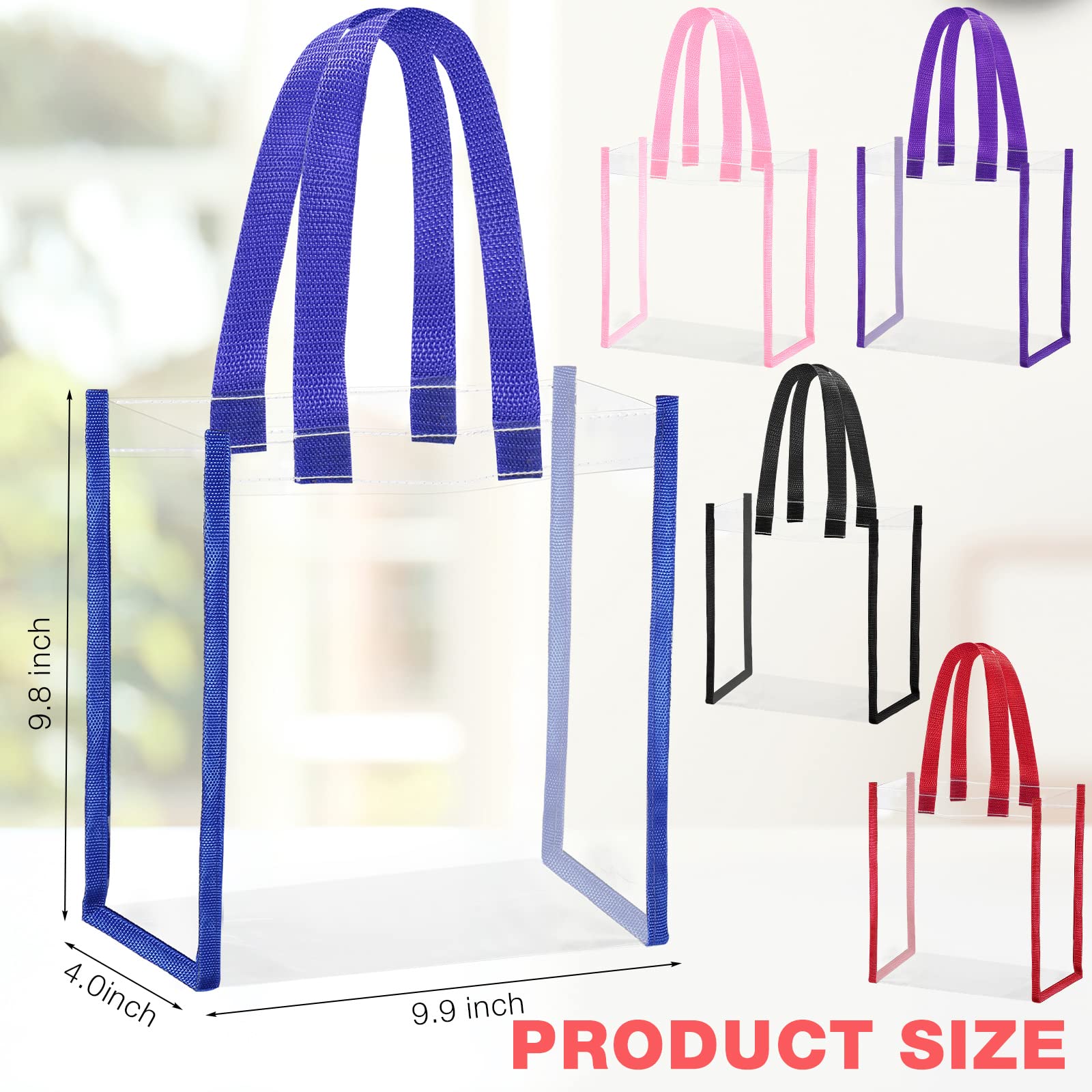 20 Pack Clear PVC Bags Stadium Approved Clear Tote Bag with Handle Reusable Clear PVC Gift Bags Tote Bags for Shopping Wedding Baby Shower Party, 10 x 10 x 4 Inch