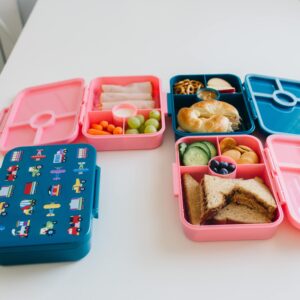 Wildkin Kids Bento Box for Boys and Girls, Features 4 Compartments, Leak Proof with Close Clasp Design, Perfect for School & Travel Bento for Kids (Trains, Planes, and Trucks)