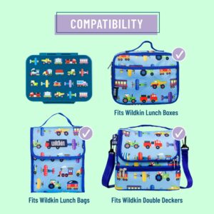 Wildkin Kids Bento Box for Boys and Girls, Features 4 Compartments, Leak Proof with Close Clasp Design, Perfect for School & Travel Bento for Kids (Trains, Planes, and Trucks)