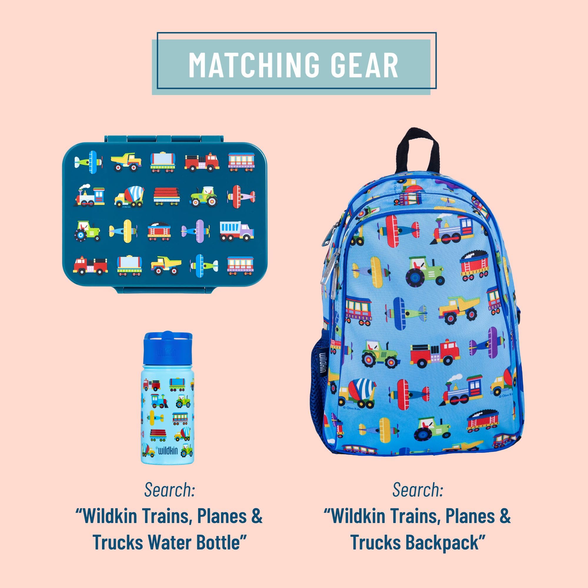 Wildkin Kids Bento Box for Boys and Girls, Features 4 Compartments, Leak Proof with Close Clasp Design, Perfect for School & Travel Bento for Kids (Trains, Planes, and Trucks)