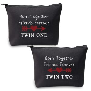 mbmso twin one twin two bag born together friends forever twins gifts travel cosmetic bag twin sister gifts (twin onetwo black)