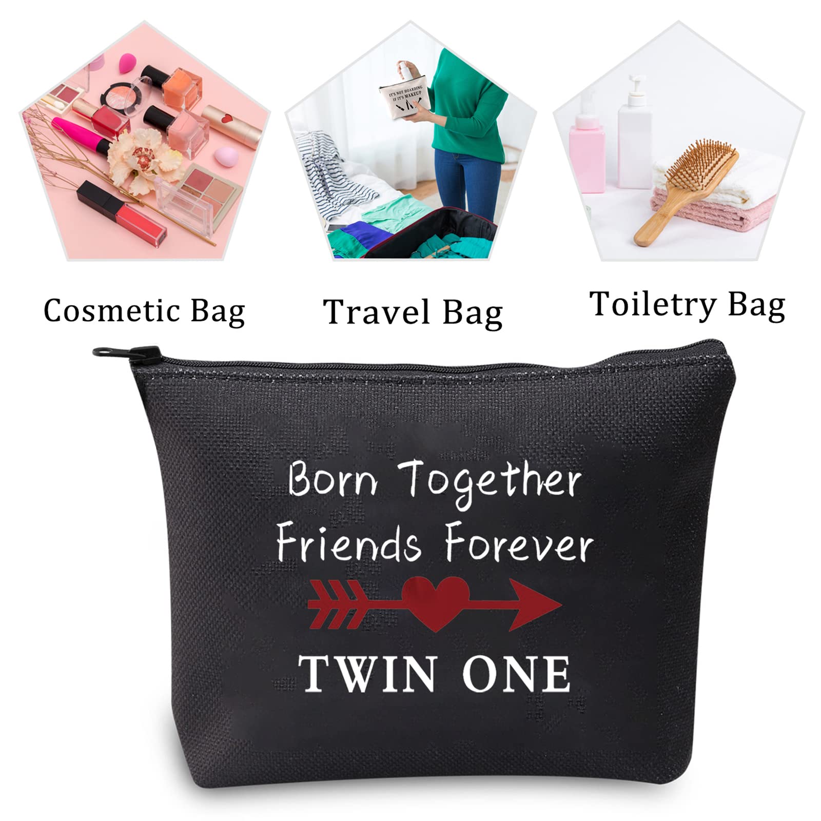 MBMSO Twin One Twin Two Bag Born Together Friends Forever Twins Gifts Travel Cosmetic Bag Twin Sister Gifts (Twin OneTwo black)