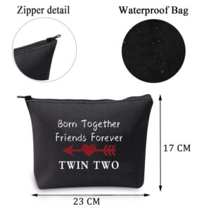 MBMSO Twin One Twin Two Bag Born Together Friends Forever Twins Gifts Travel Cosmetic Bag Twin Sister Gifts (Twin OneTwo black)