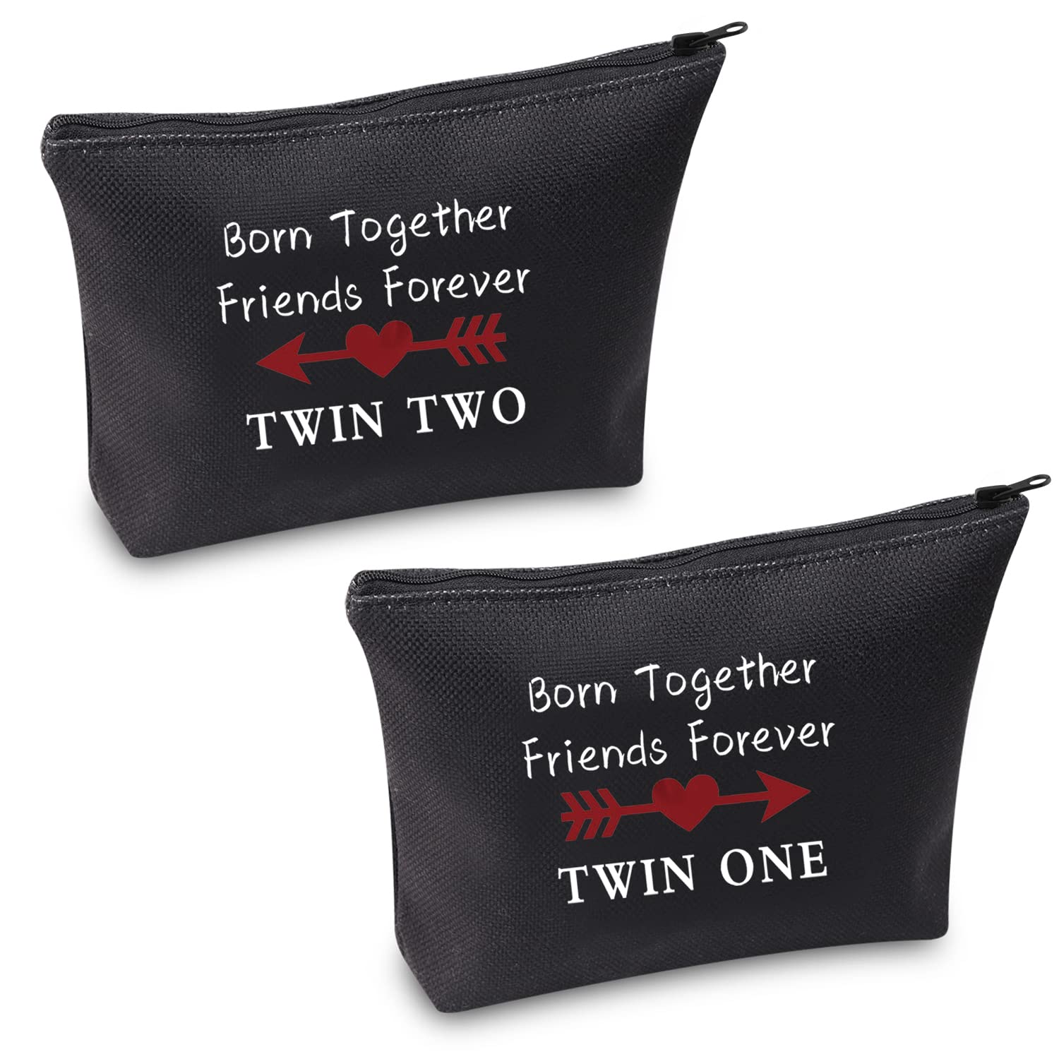 MBMSO Twin One Twin Two Bag Born Together Friends Forever Twins Gifts Travel Cosmetic Bag Twin Sister Gifts (Twin OneTwo black)