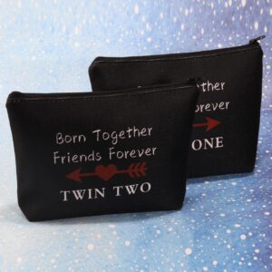 MBMSO Twin One Twin Two Bag Born Together Friends Forever Twins Gifts Travel Cosmetic Bag Twin Sister Gifts (Twin OneTwo black)