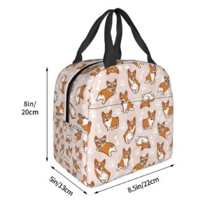 Dkoalhia Corgi Insulated Lunch Bags with Pocket Reusable Cooler Lunch Bag Dog Lunch Box