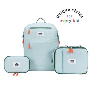 uninni Mint 16'' Kids Backpack Set for Age 6+,fits for height 3'9" above kids with Lightweight Insulated Lunch Bag and Cute Pencil Case for Boys and Girls