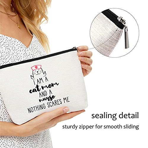 Mothers Day Birthday Gifts for Mom, Funny Gifts for Nurses, Cat Mom, Gifts for Cat Lovers for Nurse Women, Funny Cat Gifts Cat Lovers - I am Cat Mom And Nurse Nothing Scares Me - Nurse Makeup Bag 1