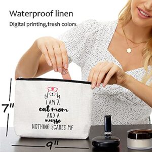 Mothers Day Birthday Gifts for Mom, Funny Gifts for Nurses, Cat Mom, Gifts for Cat Lovers for Nurse Women, Funny Cat Gifts Cat Lovers - I am Cat Mom And Nurse Nothing Scares Me - Nurse Makeup Bag 1