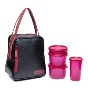 tupperware plastic elegant lunch set for women (pink) - contains 4 bowls and 1 lunch bag