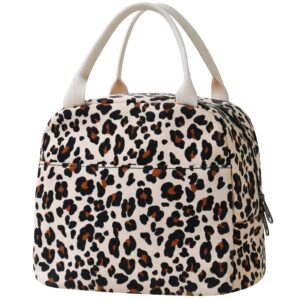 eurcross leopard lunch bag for women for work or daily use,high grade canvas for adults lunch bento box tote bag with insulated liner