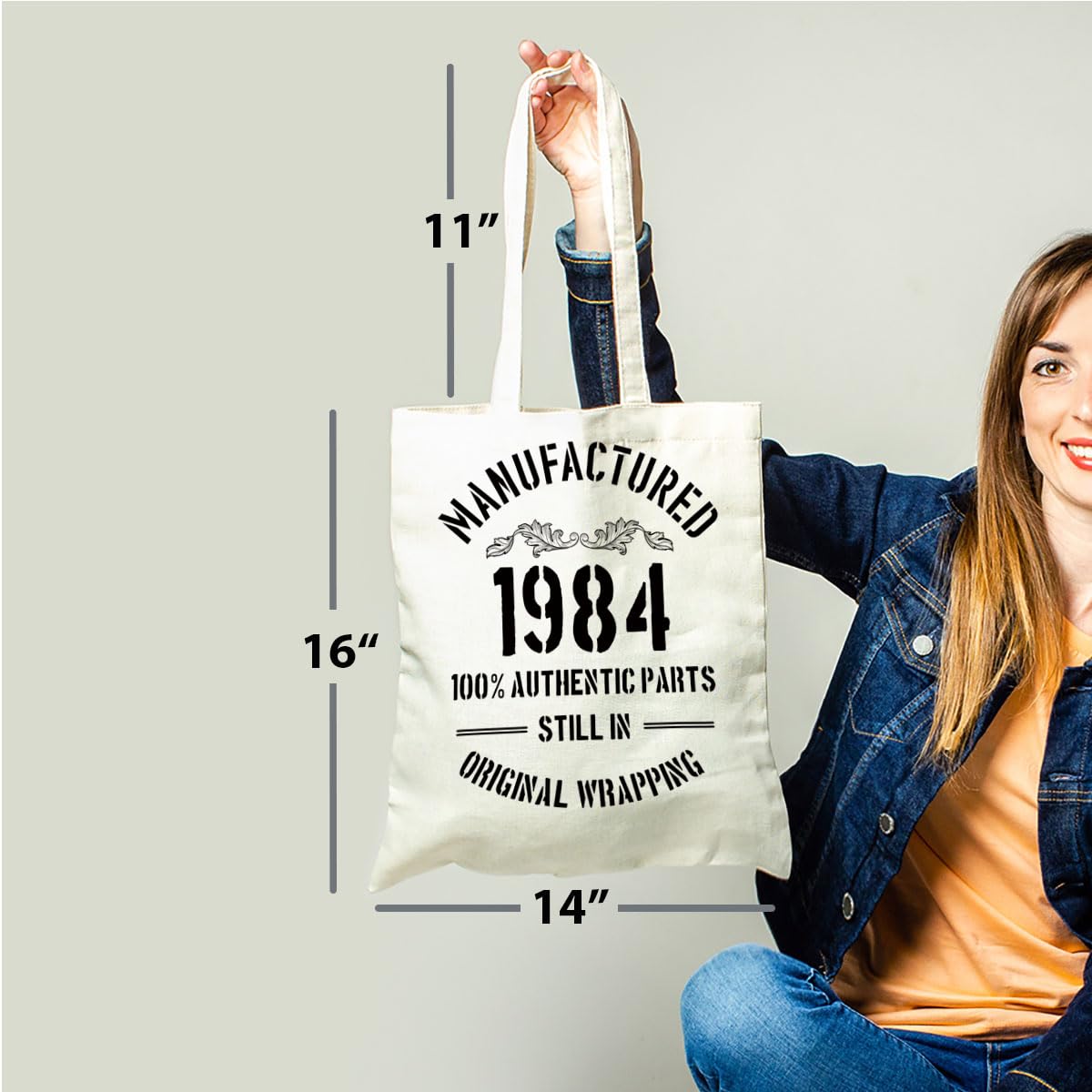 FORBIDDEN PAPER 1984 Birthday Gifts for Women Men Funny 40th Birthday Gift Vintage 1984 Natural Cotton Reusable Tote Bag Classic 1984 Shoulder Bag(White)