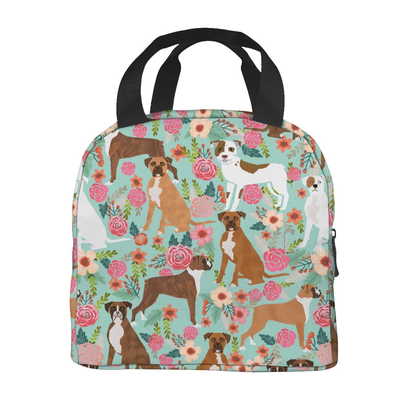 wzialfpo Boxer Dog Flowers Florals Lunch Box Tote Lunch Bag Insulated Portable Meal Bag Handbags For Adults Women Men Teens Suitable Work Picnic