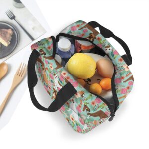 wzialfpo Boxer Dog Flowers Florals Lunch Box Tote Lunch Bag Insulated Portable Meal Bag Handbags For Adults Women Men Teens Suitable Work Picnic