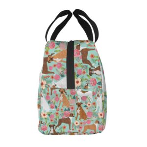 wzialfpo Boxer Dog Flowers Florals Lunch Box Tote Lunch Bag Insulated Portable Meal Bag Handbags For Adults Women Men Teens Suitable Work Picnic