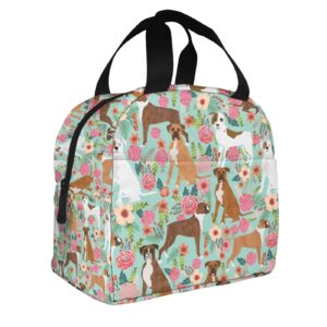 wzialfpo Boxer Dog Flowers Florals Lunch Box Tote Lunch Bag Insulated Portable Meal Bag Handbags For Adults Women Men Teens Suitable Work Picnic