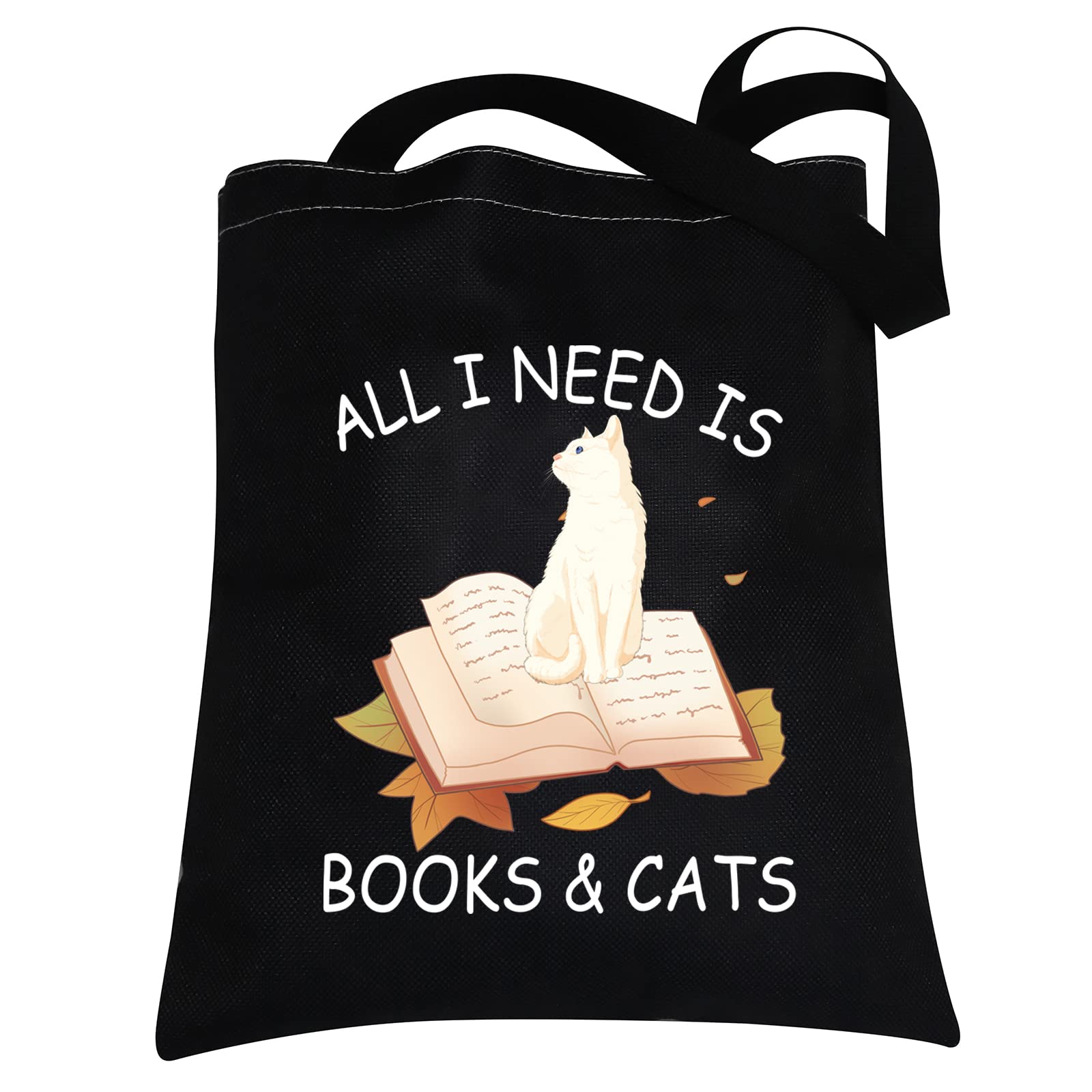 CMNIM All I Need is Books and Cats Book Lover Gifts Tote Bag Funny Reader Gifts for Cat Lover Tote Bag Librarian Bookworm Gifts (cat and book tote bag)