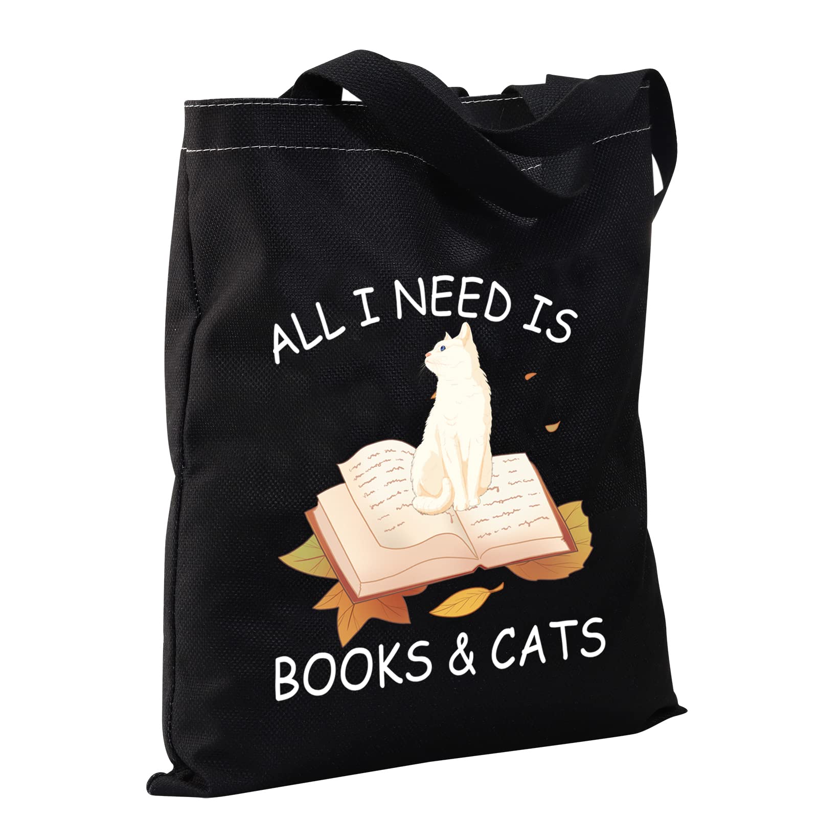 CMNIM All I Need is Books and Cats Book Lover Gifts Tote Bag Funny Reader Gifts for Cat Lover Tote Bag Librarian Bookworm Gifts (cat and book tote bag)