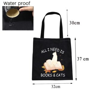 CMNIM All I Need is Books and Cats Book Lover Gifts Tote Bag Funny Reader Gifts for Cat Lover Tote Bag Librarian Bookworm Gifts (cat and book tote bag)