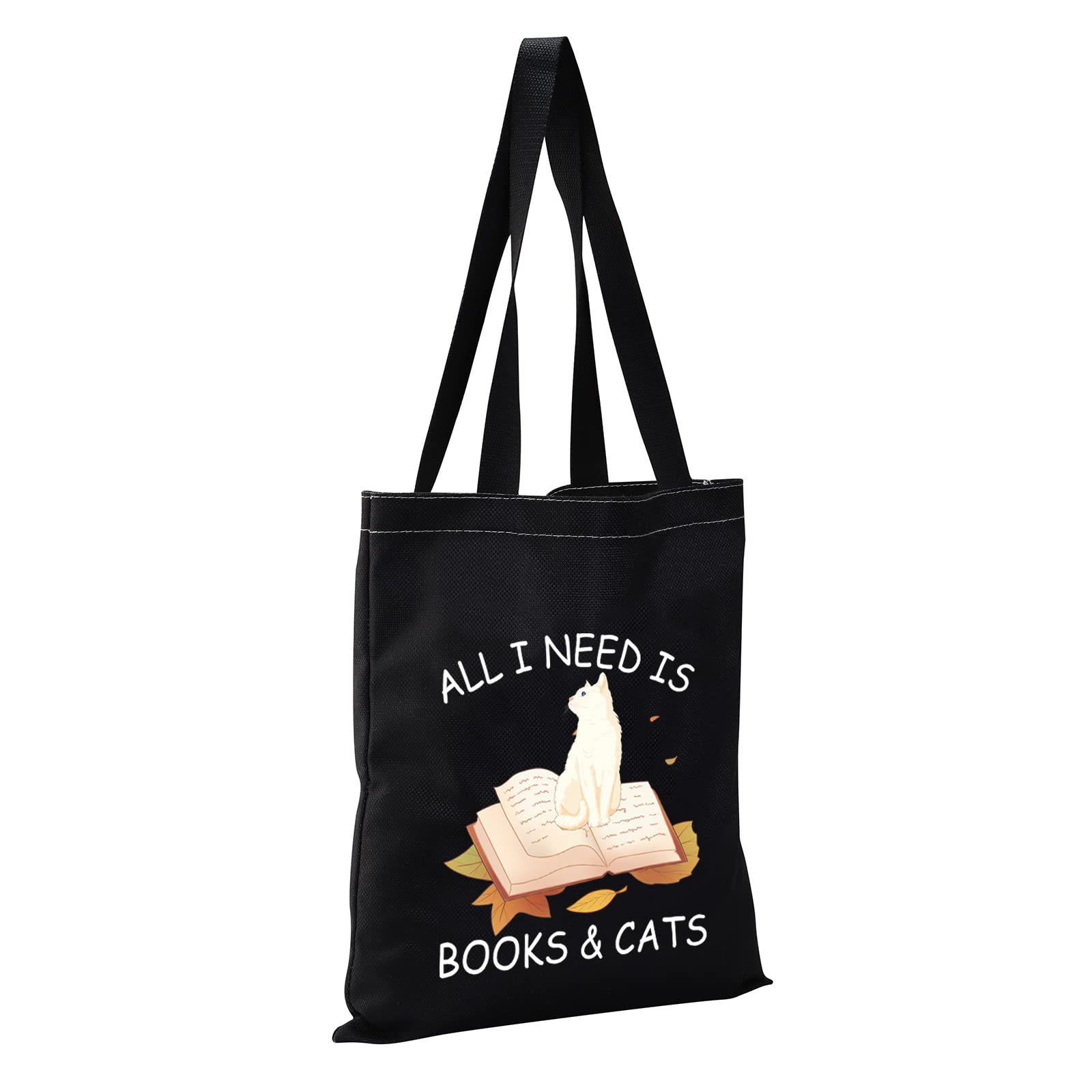 CMNIM All I Need is Books and Cats Book Lover Gifts Tote Bag Funny Reader Gifts for Cat Lover Tote Bag Librarian Bookworm Gifts (cat and book tote bag)