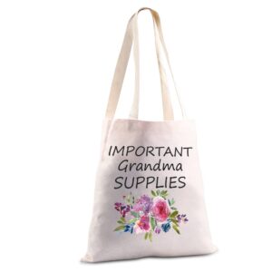 jxgzso important grandma supplies tote bag grandma birthday gift travel gift canvas tote bag (grandma supplies tote)