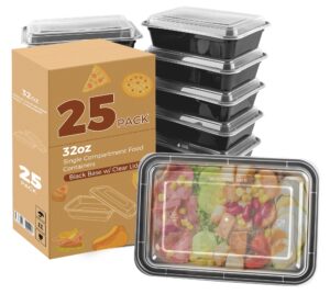 golden state art, 25 pack 32 oz meal prep container, 1-compartment lunch bento box with lid, bpa free, freezer, microwave, dishwasher safe, reusable